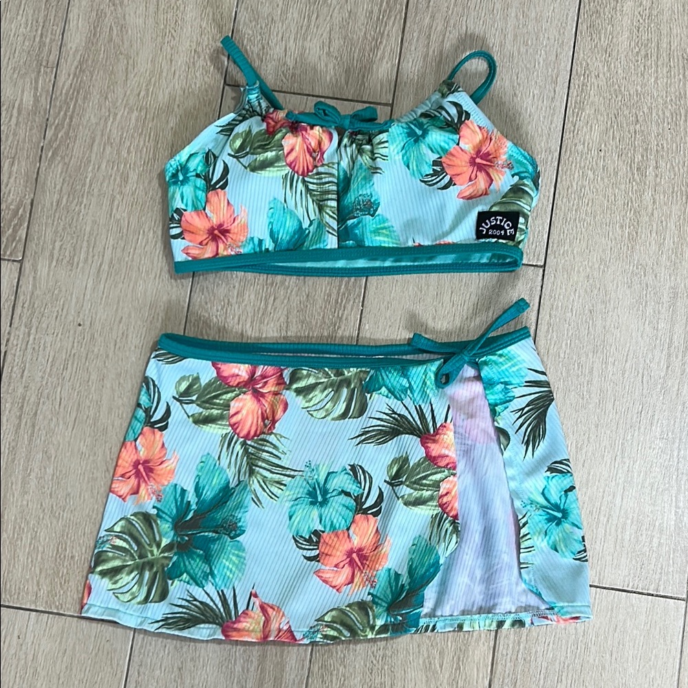 Justice Girl’s Tropical Floral Kids Swim Bikini - Top & Skirt